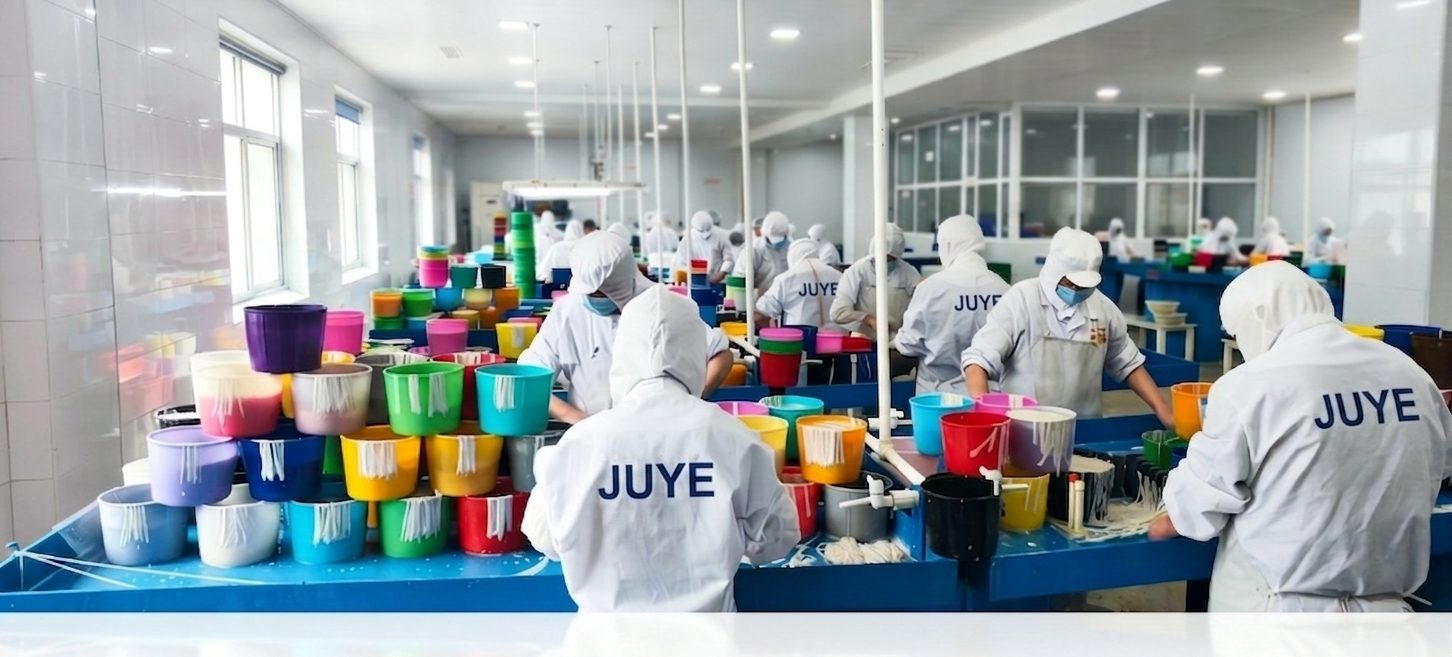 Hala produkcyjna Juye: pracownicy myją i sortują osłonki